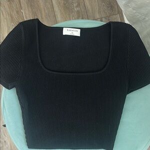 Aritzia Black Ribbed Crop Bodysuit Short Sleeve